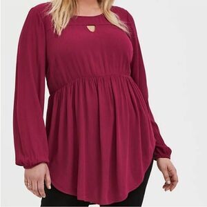 Torrid Beet Red Gauze Babydoll Keyhole Top Boho Feminine Contemporary Brand New